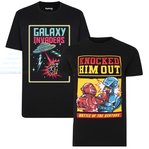 Bigdude T-Shirts im Doppelpack mit Retro-Print Schwarz/Schwarz